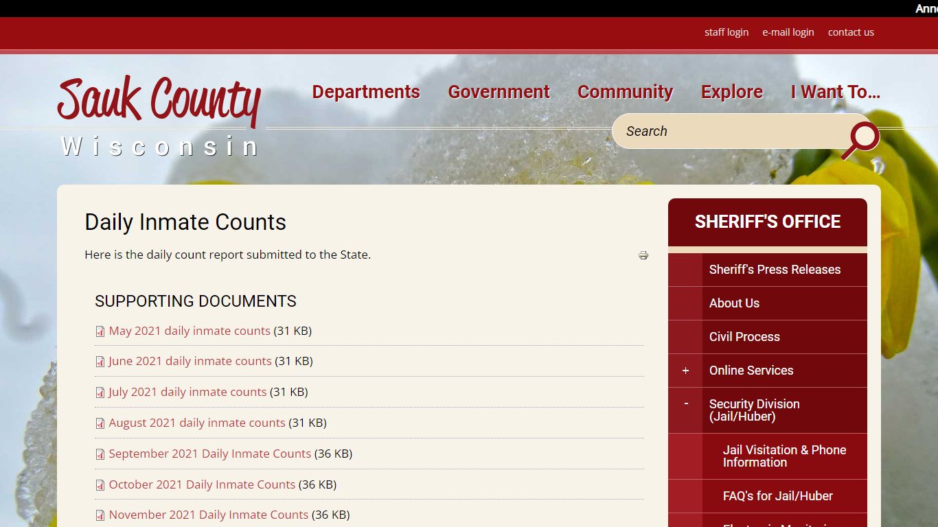 Daily Inmate Counts | Sauk County Wisconsin Official Website