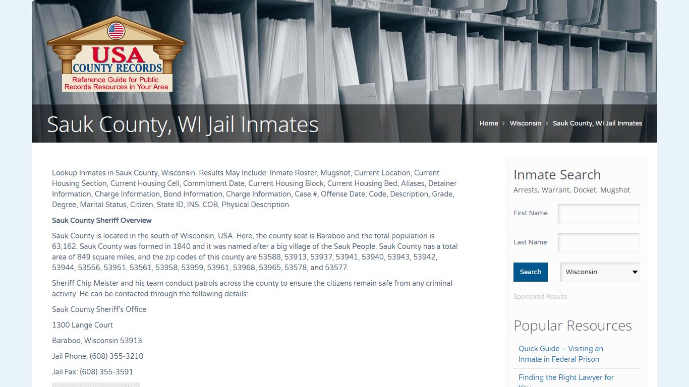 Sauk County, WI Jail Inmates | Name Search